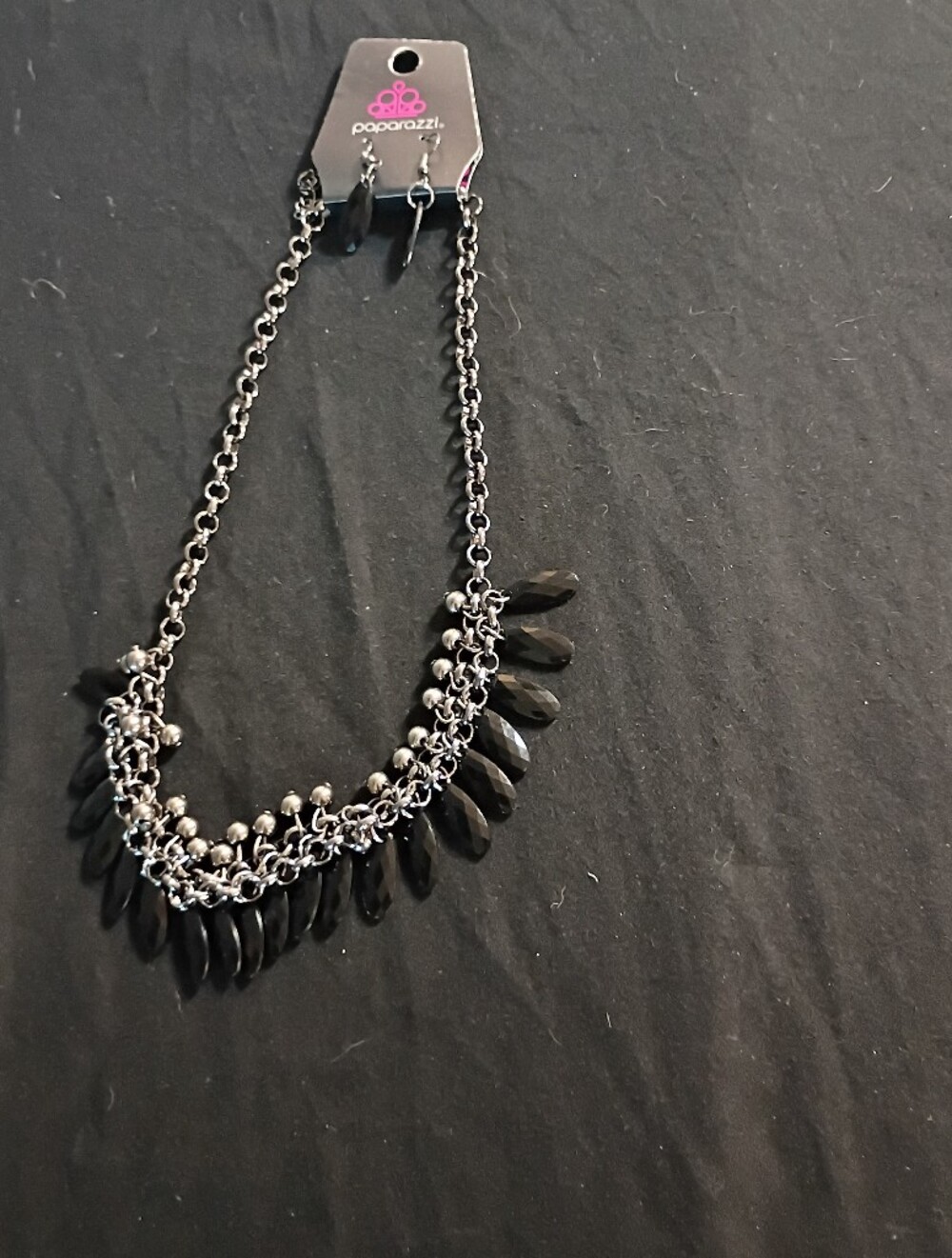 paparazzi Black Faceted Teardrop Fringe Necklace with Silver Chain